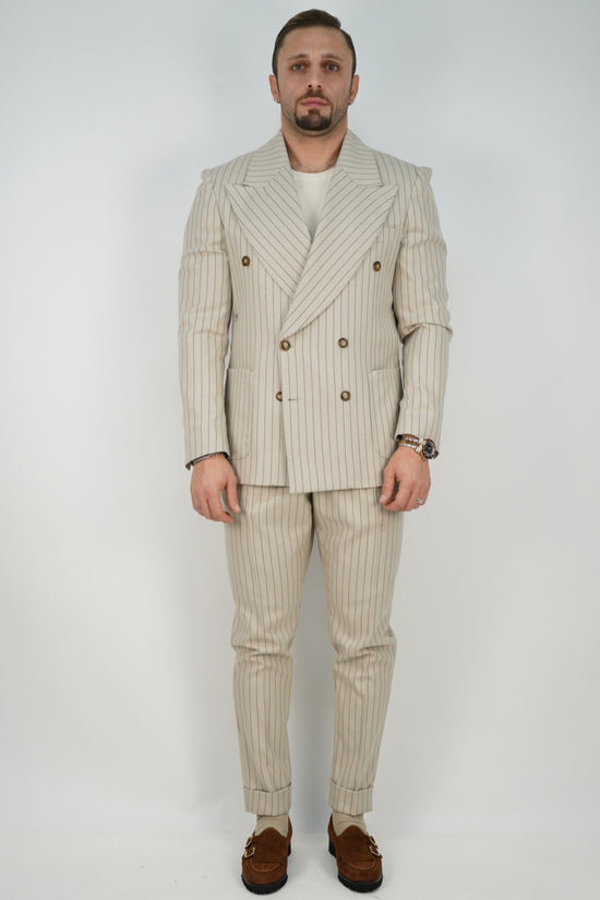 Abito Extensive doppiopetto petto a lancia gessato panna