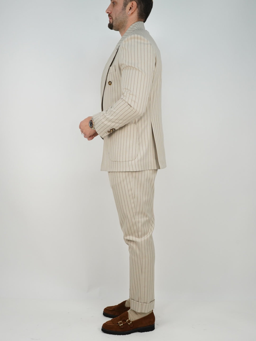 Abito Extensive doppiopetto petto a lancia gessato panna