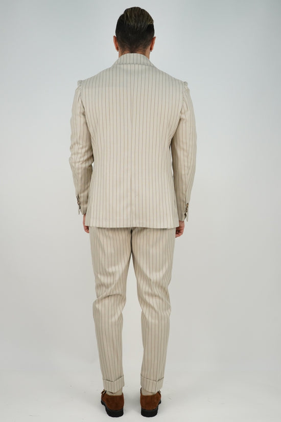 Abito Extensive doppiopetto petto a lancia gessato panna