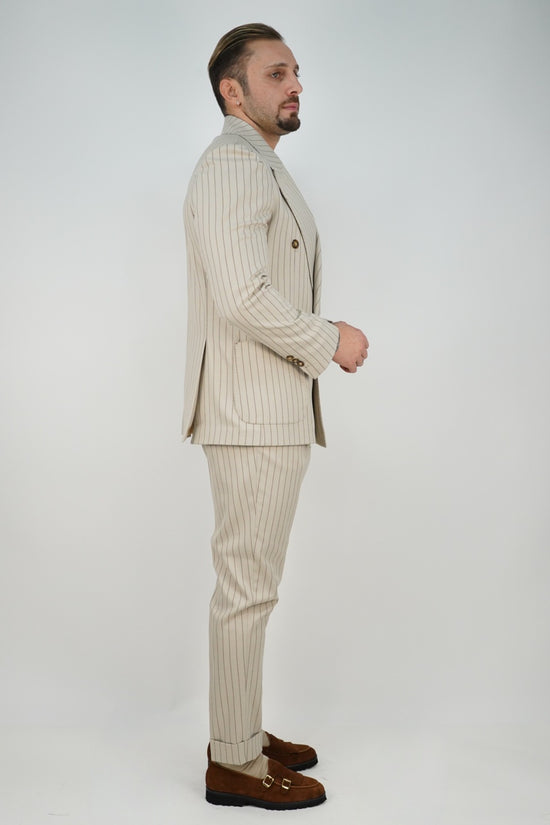 Abito Extensive doppiopetto petto a lancia gessato panna