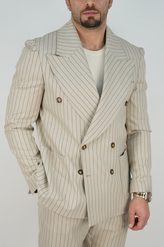 Abito Extensive doppiopetto petto a lancia gessato panna