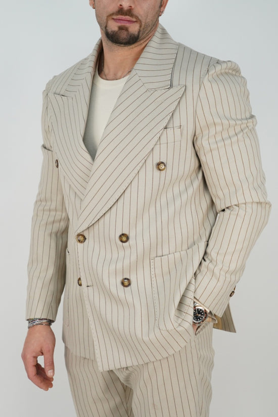 Abito Extensive doppiopetto petto a lancia gessato panna