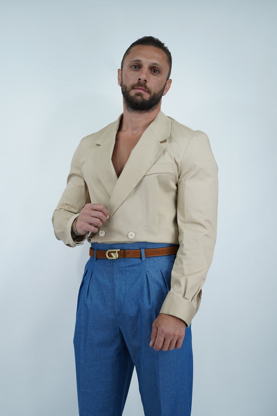 Giacca camicia doppiopetto petto napoli beige