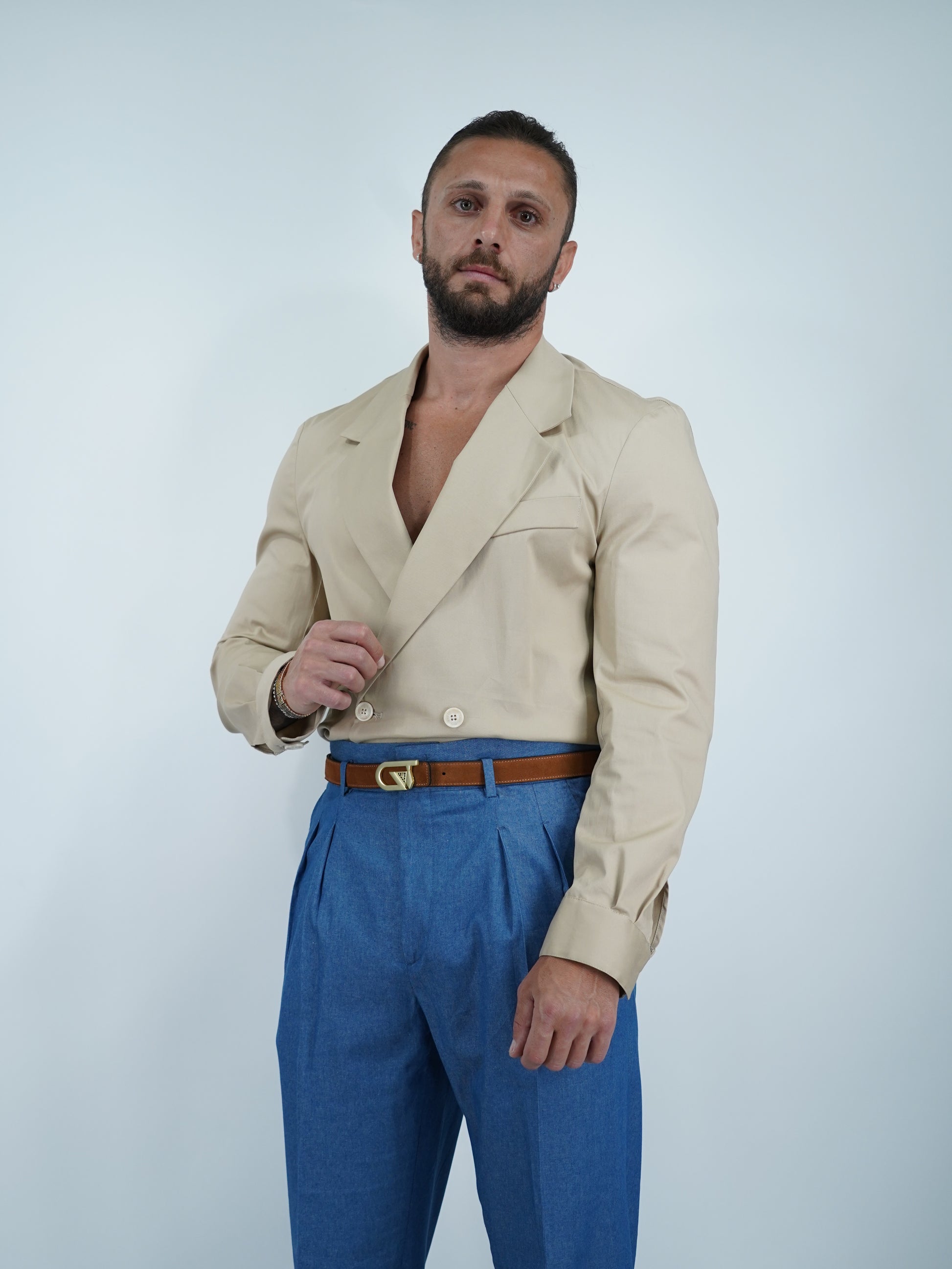 Giacca camicia doppiopetto petto napoli beige