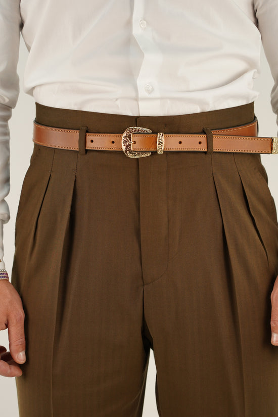 Cintura Texas in vero cuoio trittico oro