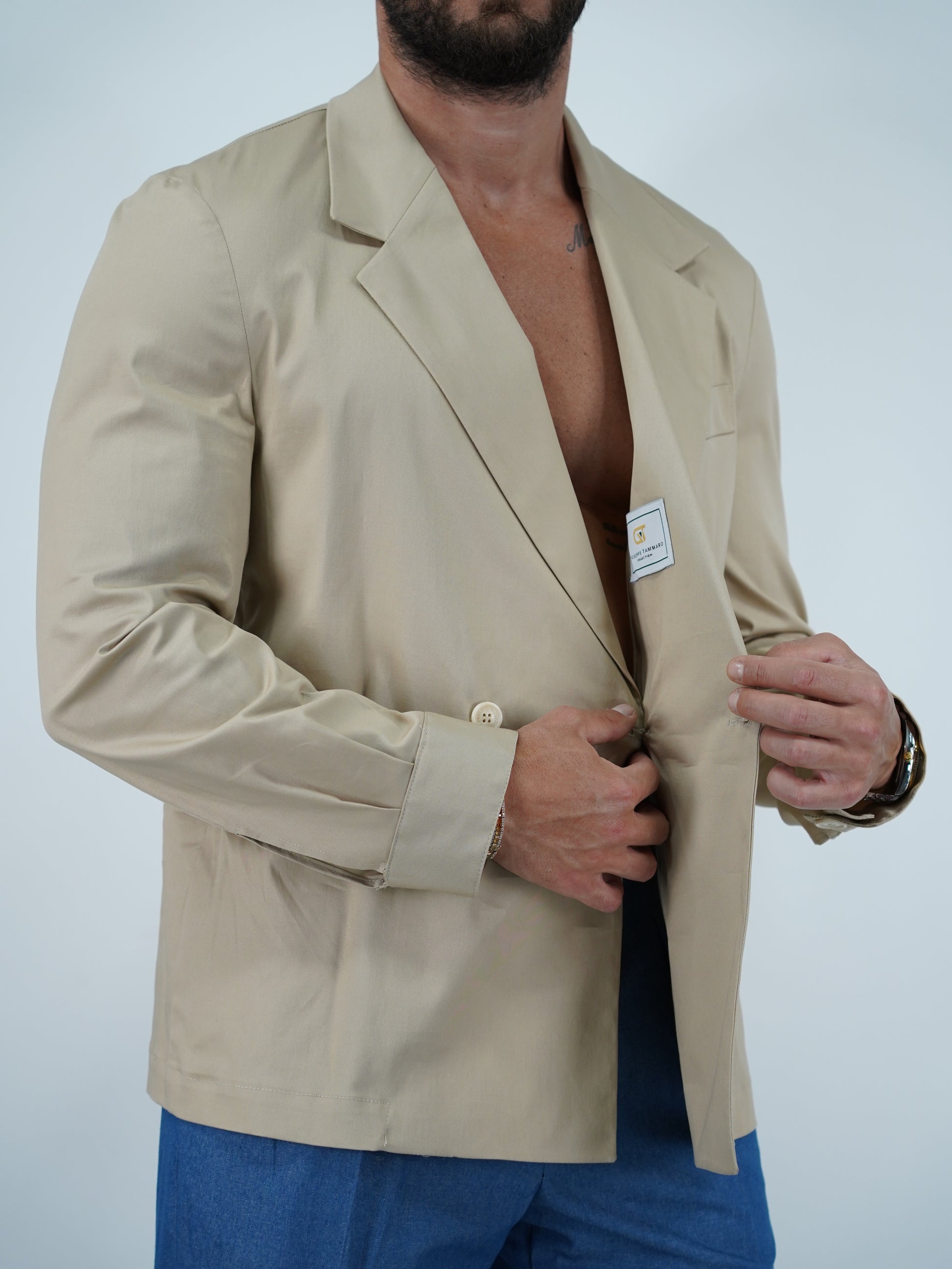 Giacca camicia doppiopetto petto napoli beige