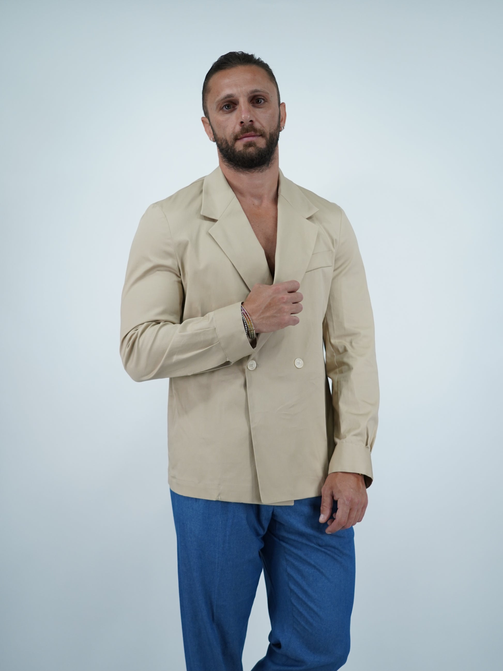 Giacca camicia doppiopetto petto napoli beige