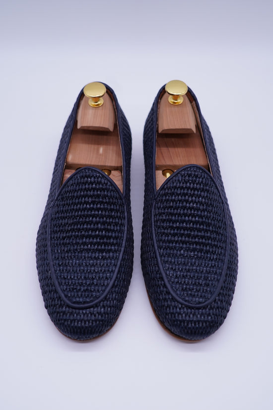 Mocassini pantofola in rafia blu