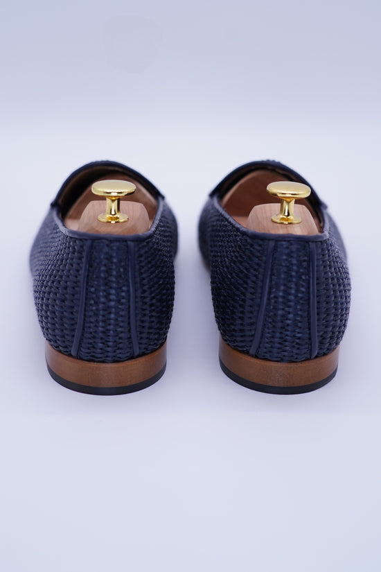 Mocassini pantofola in rafia blu