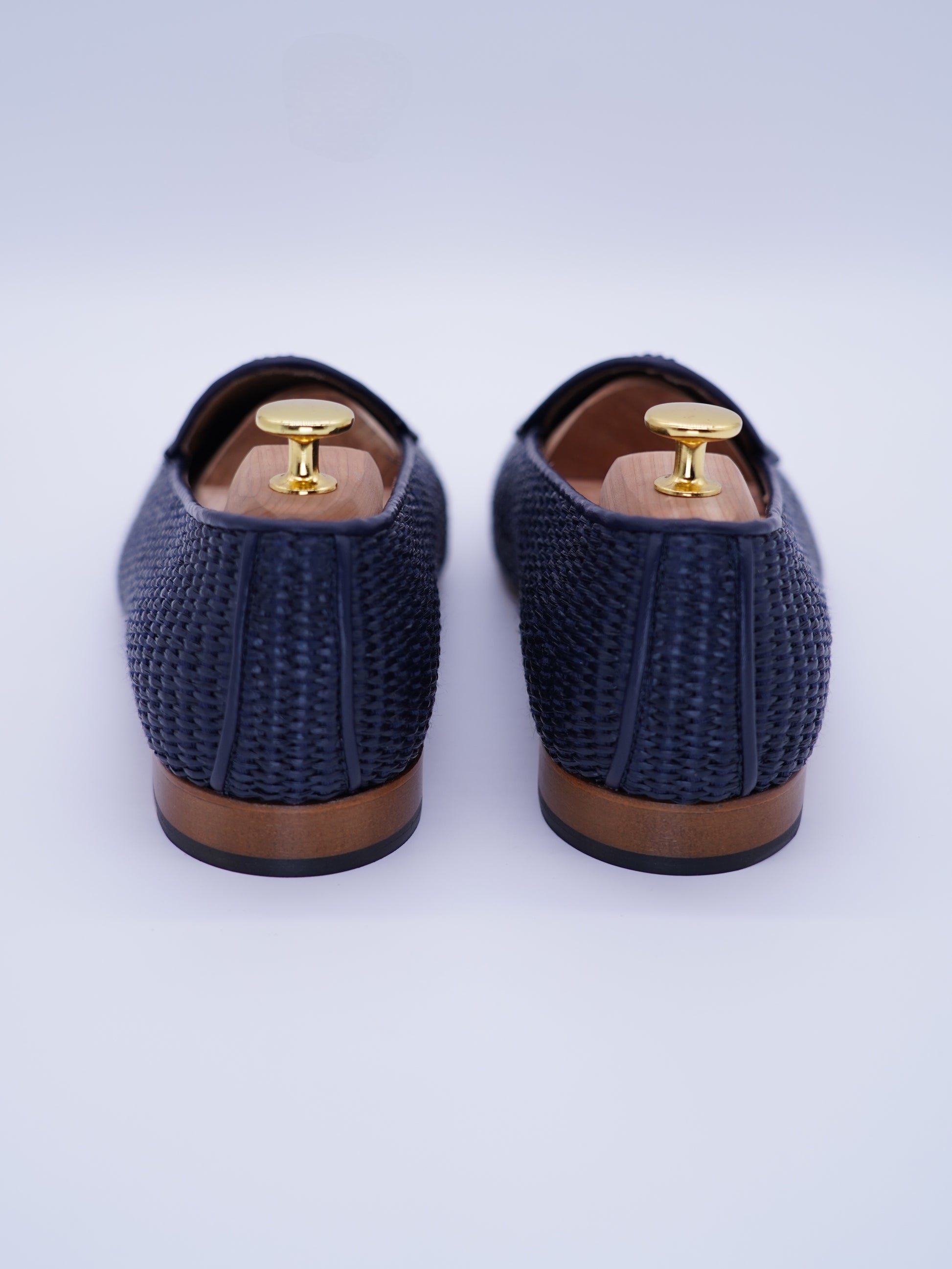Mocassini pantofola in rafia blu