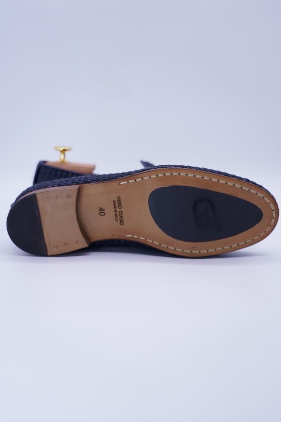 Mocassini pantofola in rafia blu