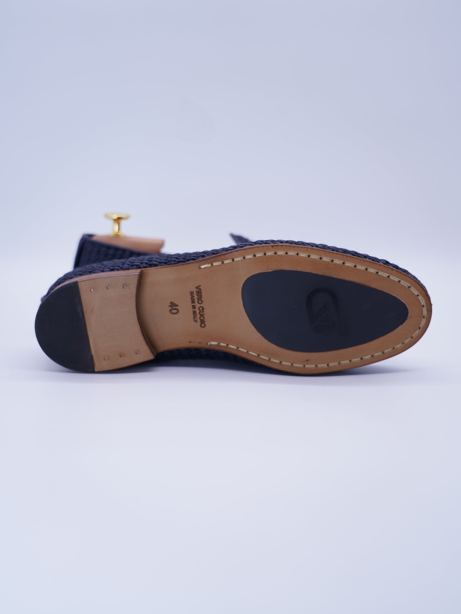 Mocassini pantofola in rafia blu