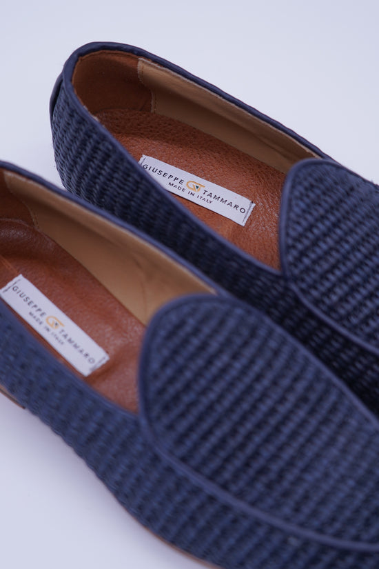 Mocassini pantofola in rafia blu