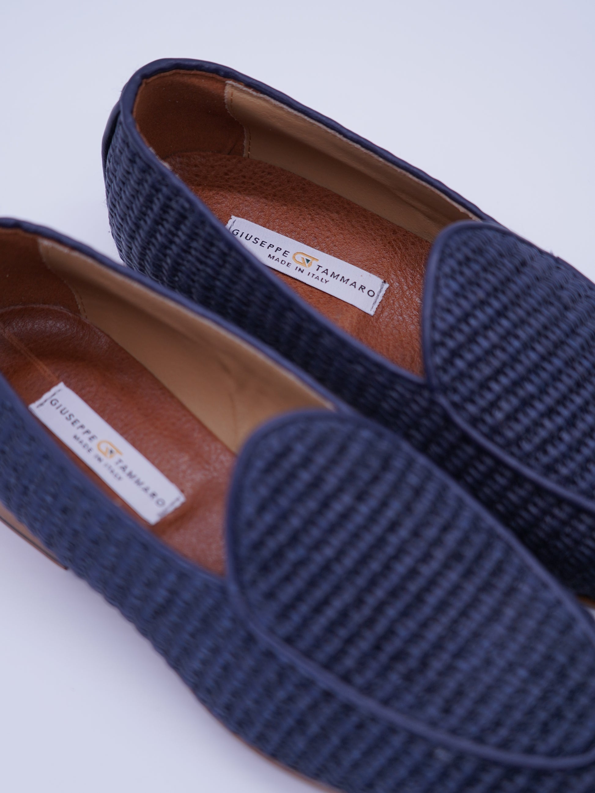 Mocassini pantofola in rafia blu