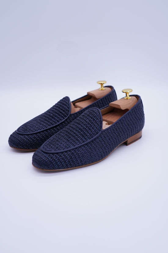 Mocassini pantofola in rafia blu