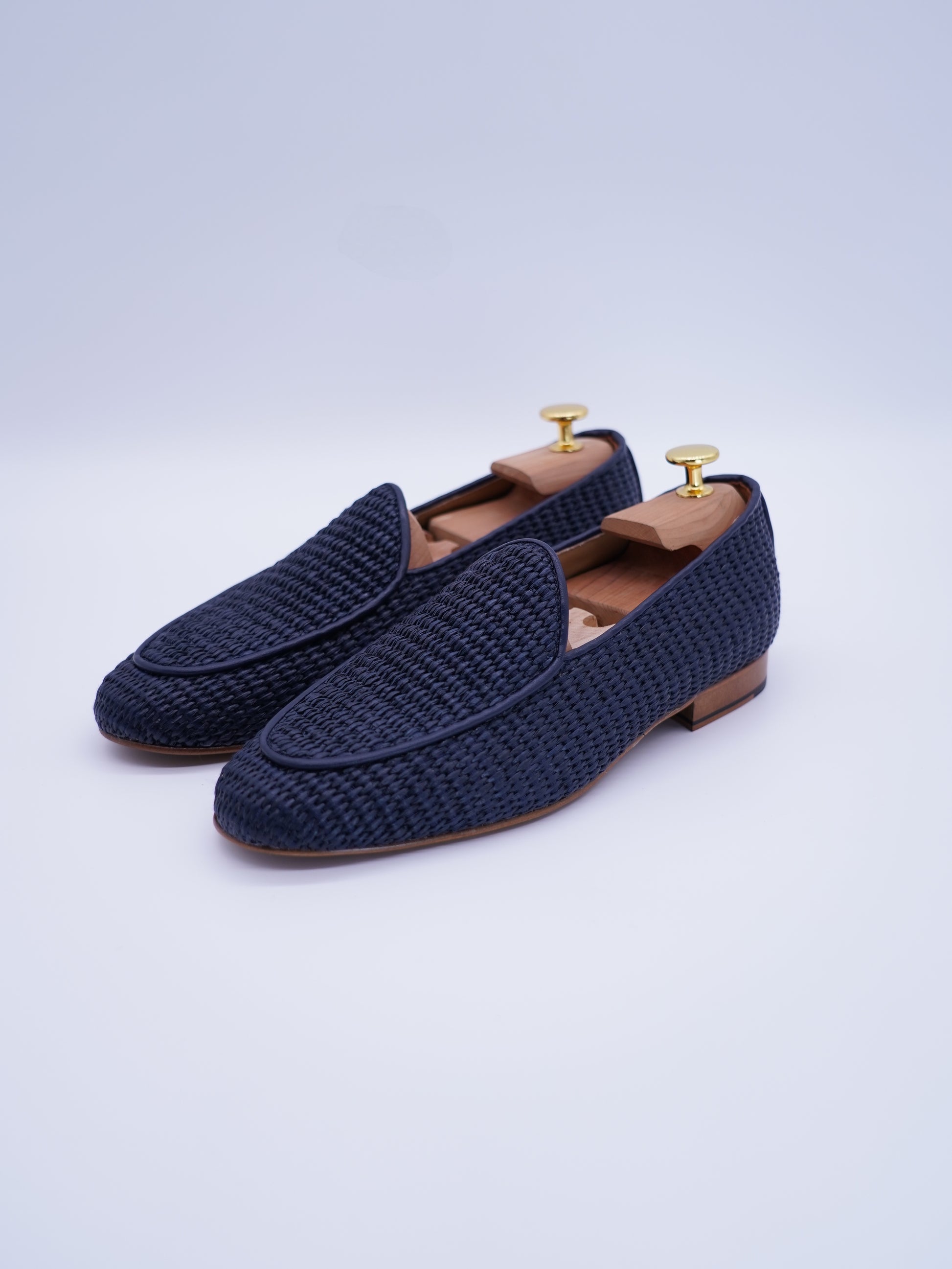 Mocassini pantofola in rafia blu