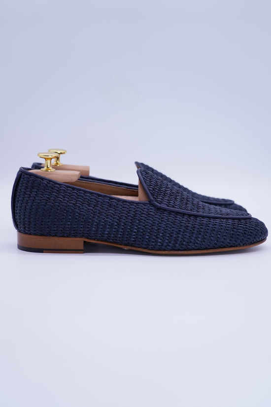 Mocassini pantofola in rafia blu