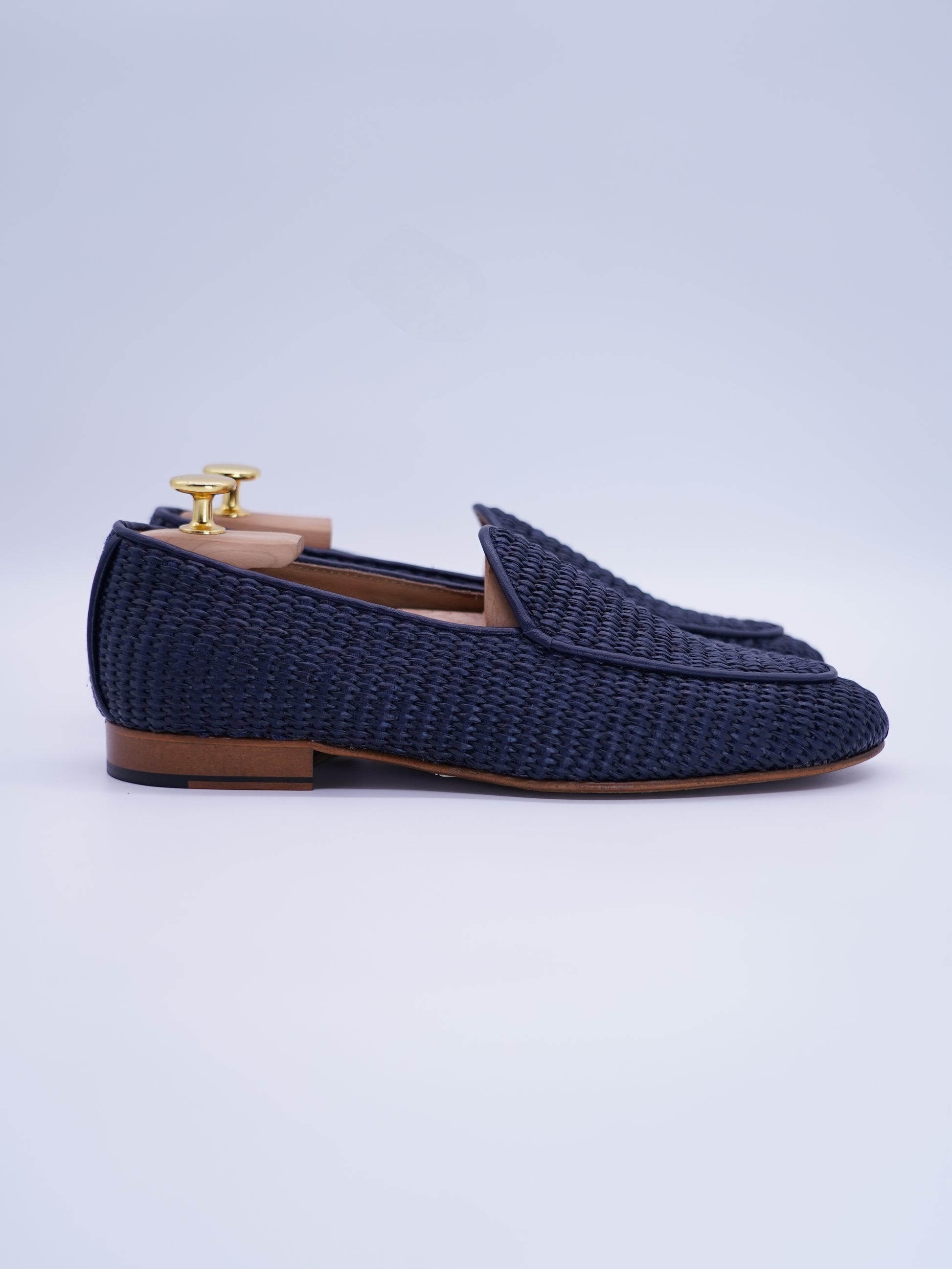 Mocassini pantofola in rafia blu