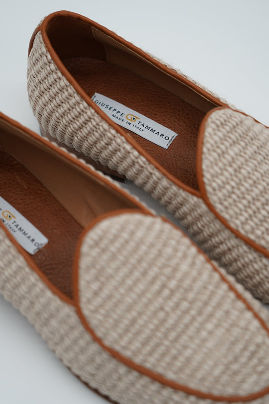 Mocassini pantofola in rafia beige