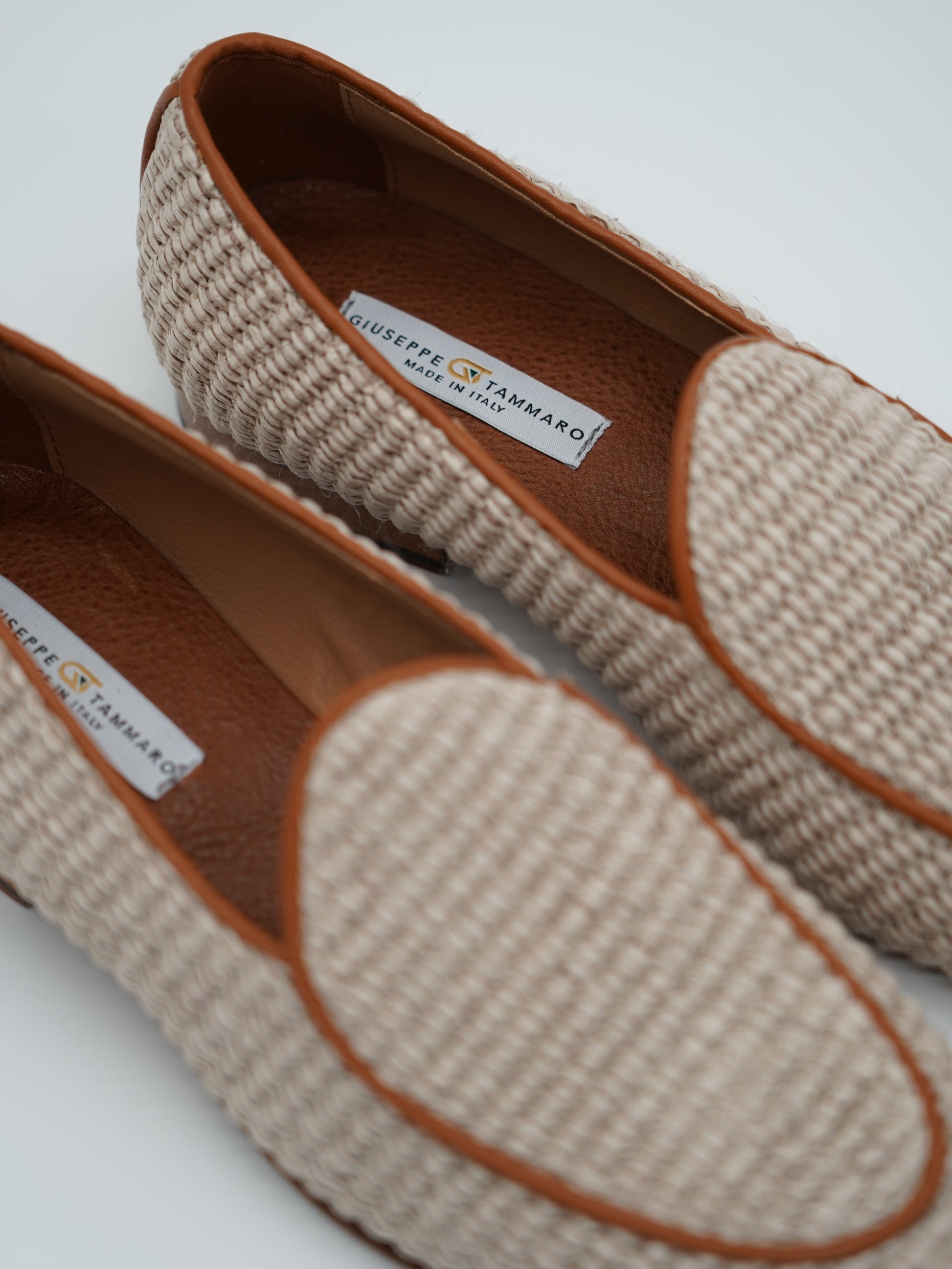 Mocassini pantofola in rafia beige