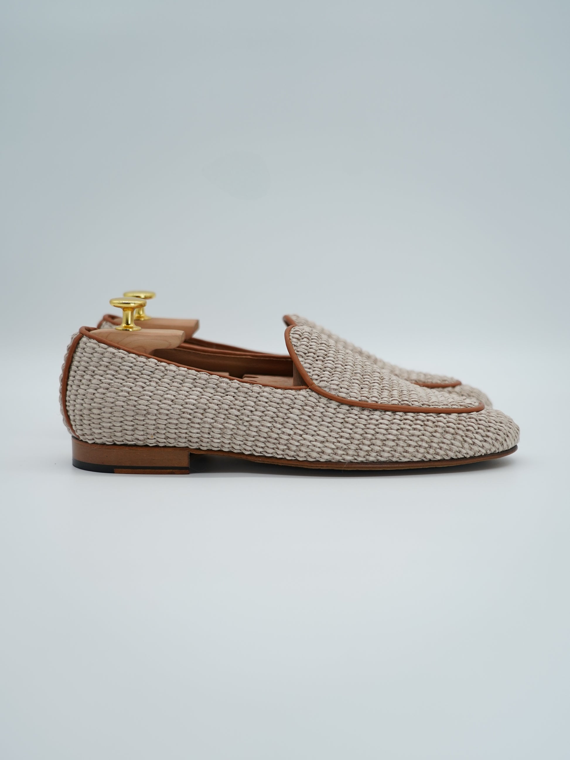 Mocassini pantofola in rafia beige