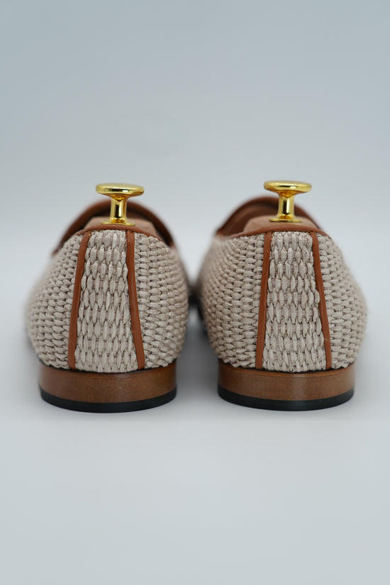 Mocassini pantofola in rafia beige