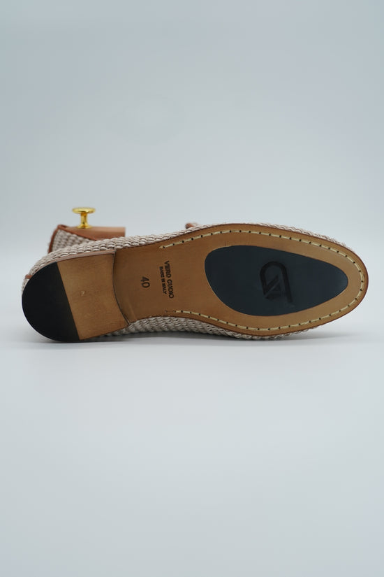 Mocassini pantofola in rafia beige
