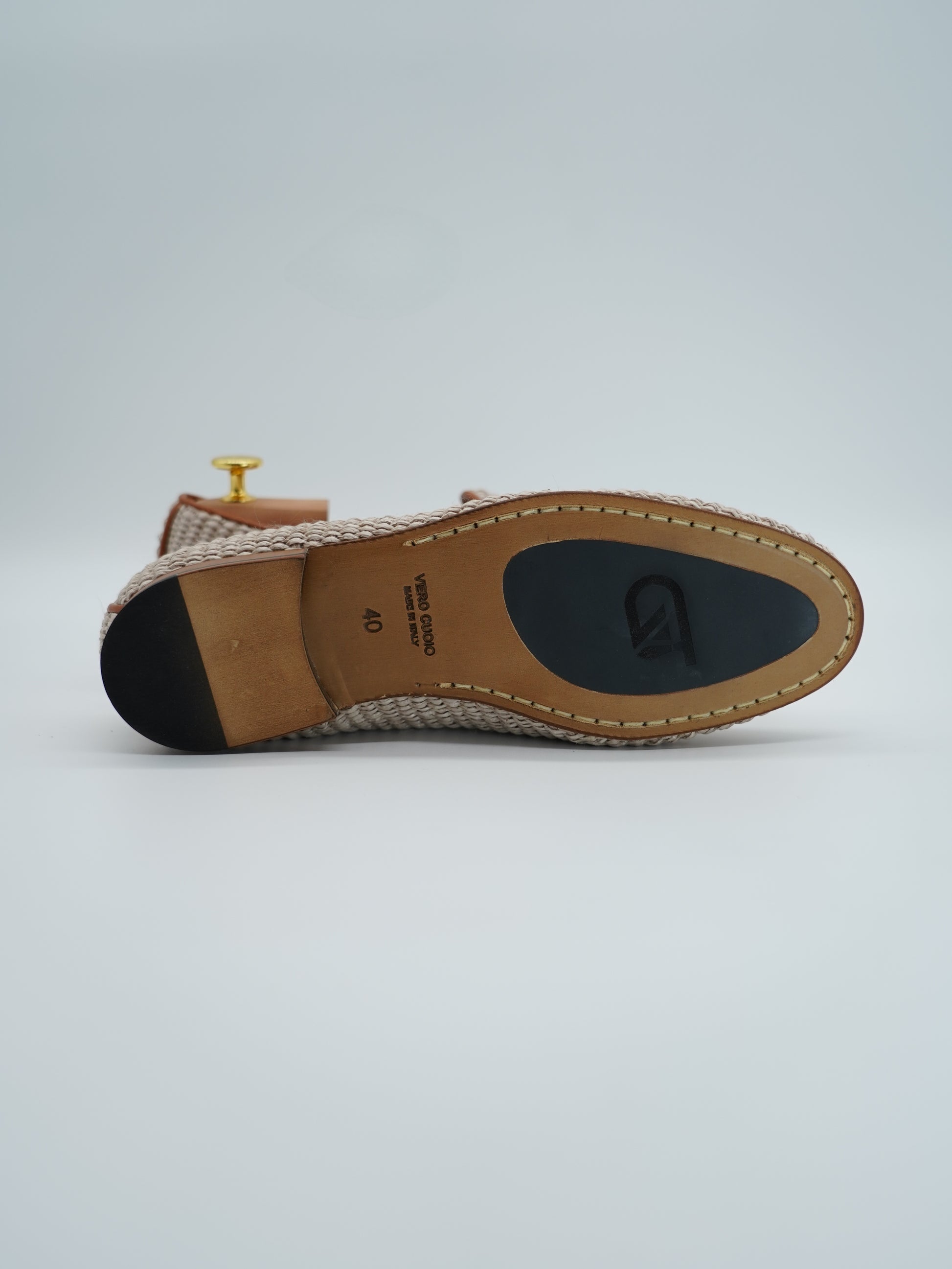 Mocassini pantofola in rafia beige