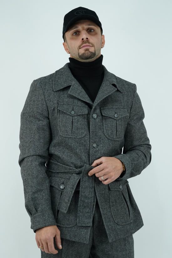 Giacca Safari grigio scuro spigato