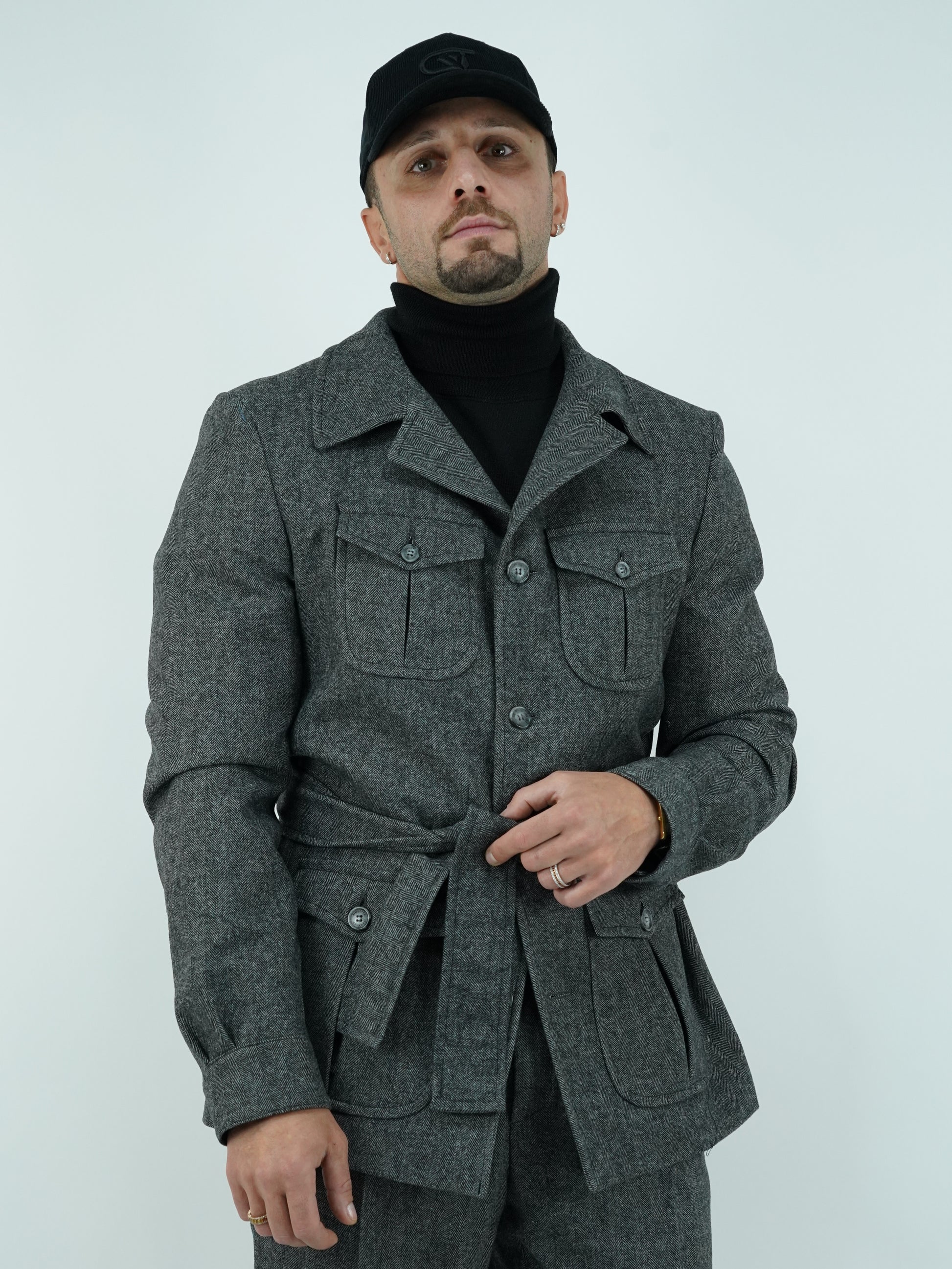 Giacca Safari grigio scuro spigato