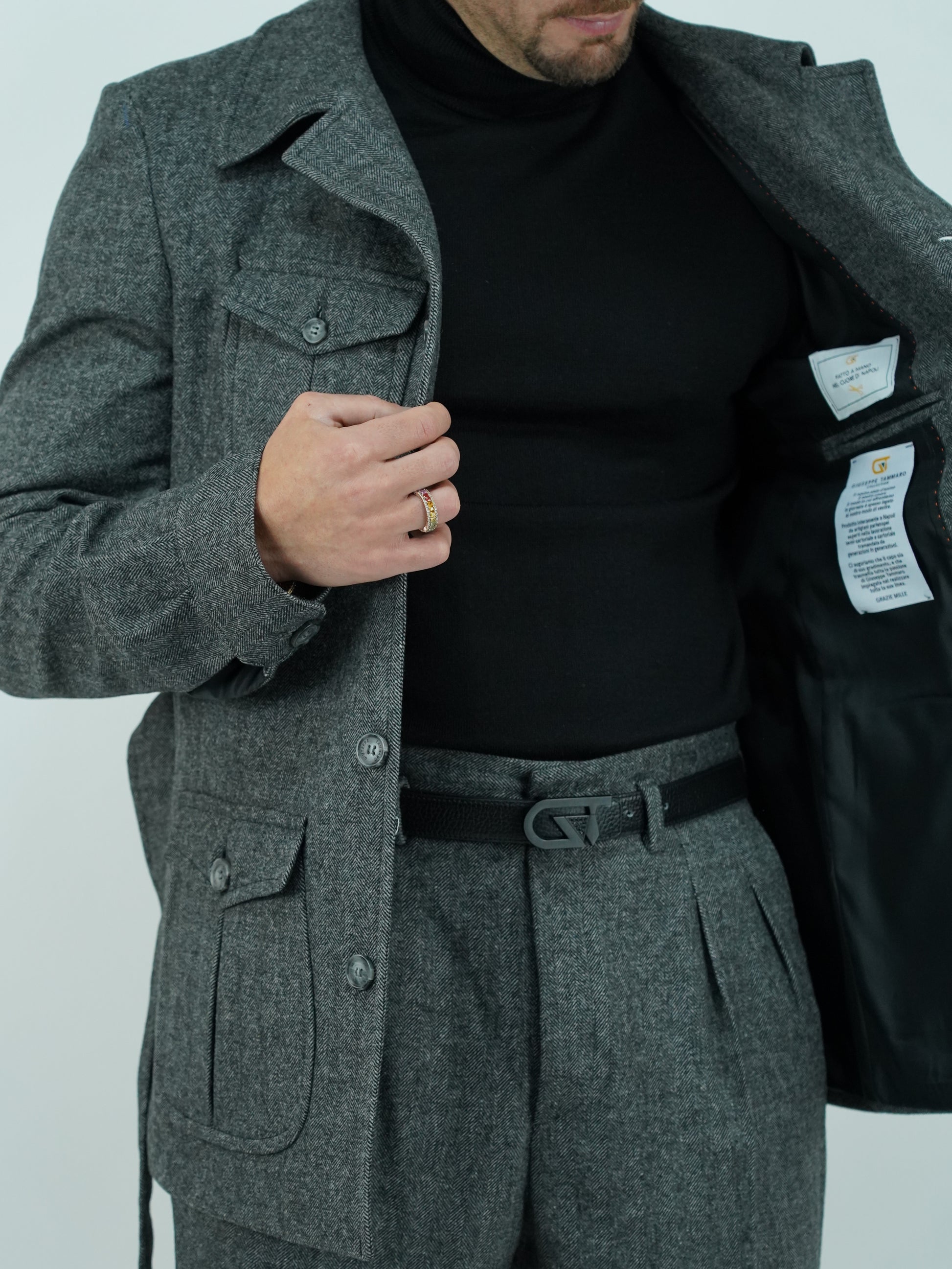 Giacca Safari grigio scuro spigato