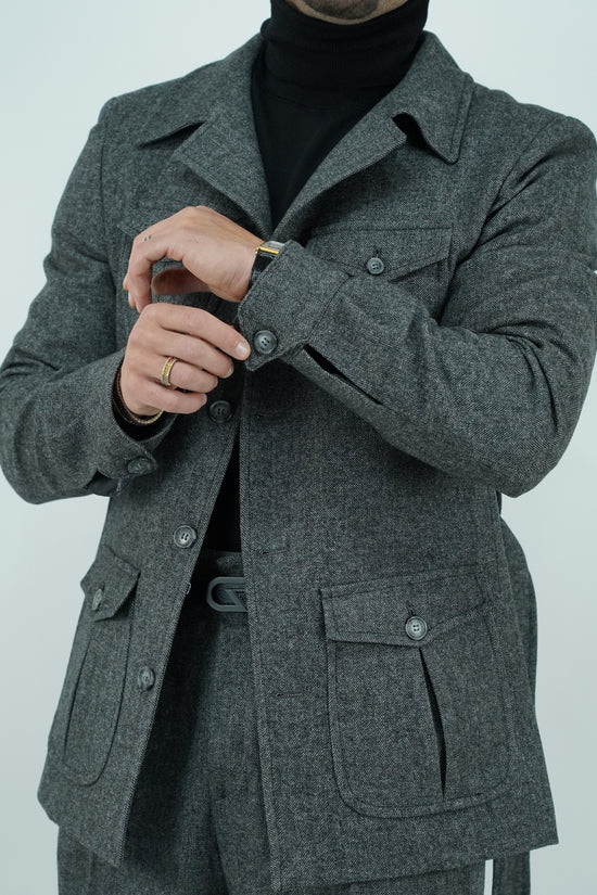 Giacca Safari grigio scuro spigato