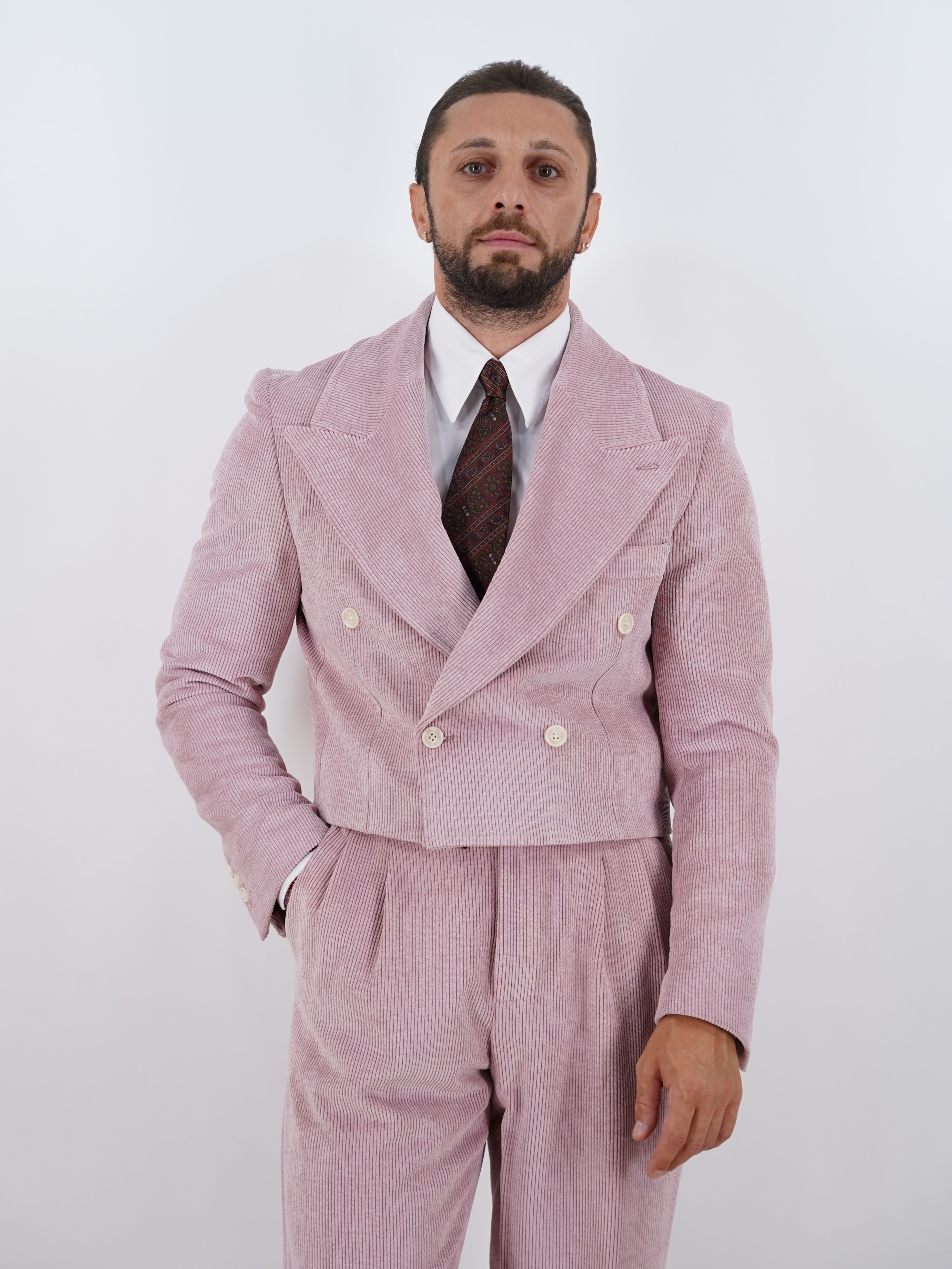 Giacca Cropped Doppiopetto in Velluto a Coste - Linea Extensive | Rosa