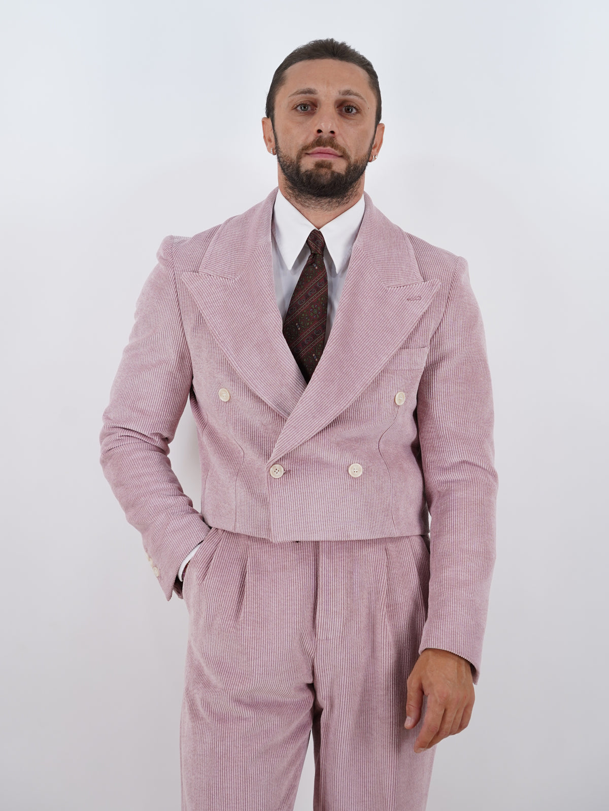 Giacca Cropped Doppiopetto in Velluto - Linea Extensive | Rosa
