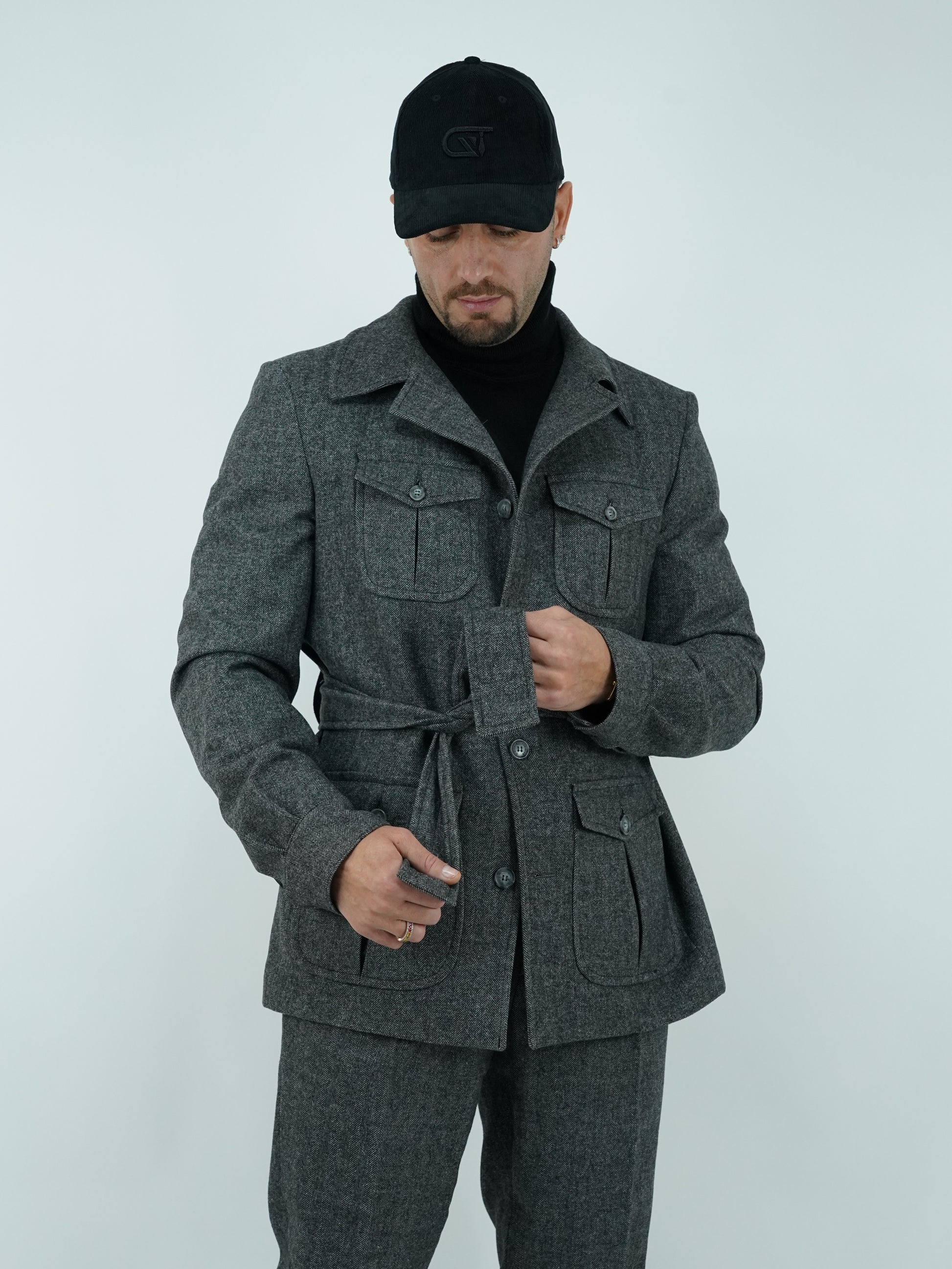 Giacca Safari grigio scuro spigato