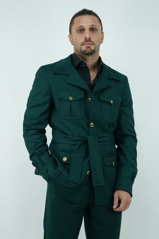 Giacca Safari verde con bottoni oro