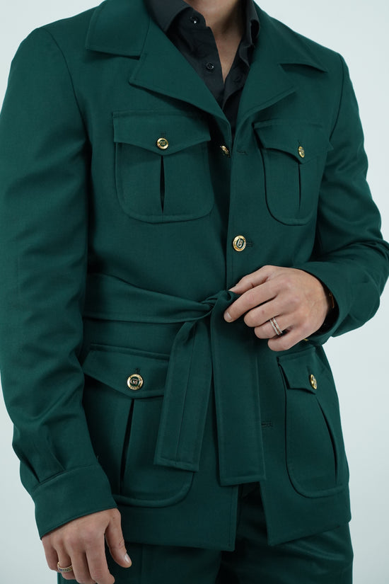 Giacca Safari verde con bottoni oro