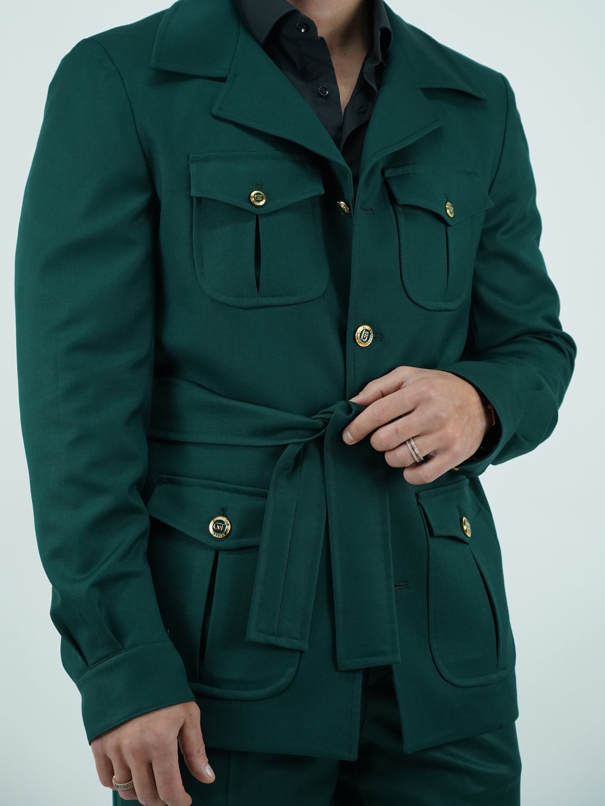 Giacca Safari verde con bottoni oro