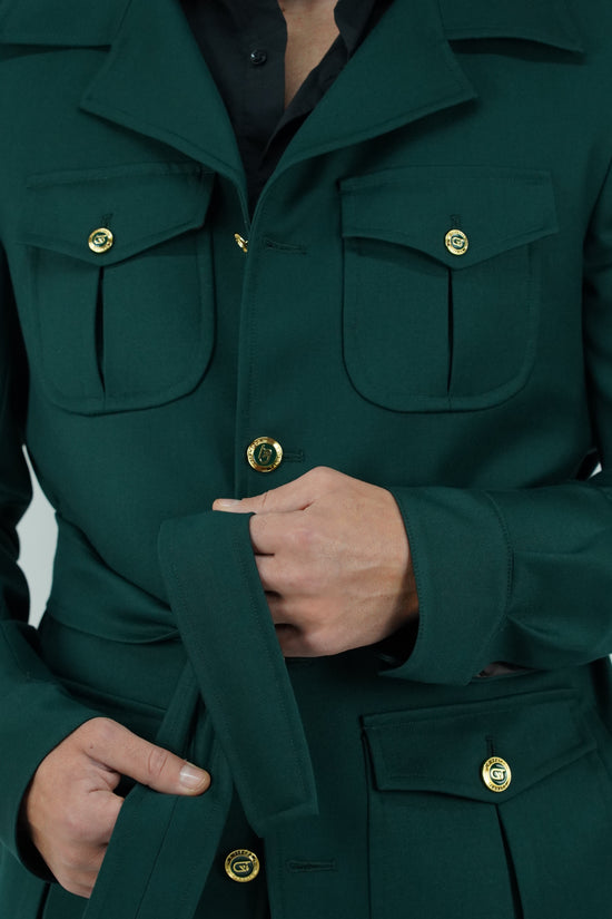 Giacca Safari verde con bottoni oro