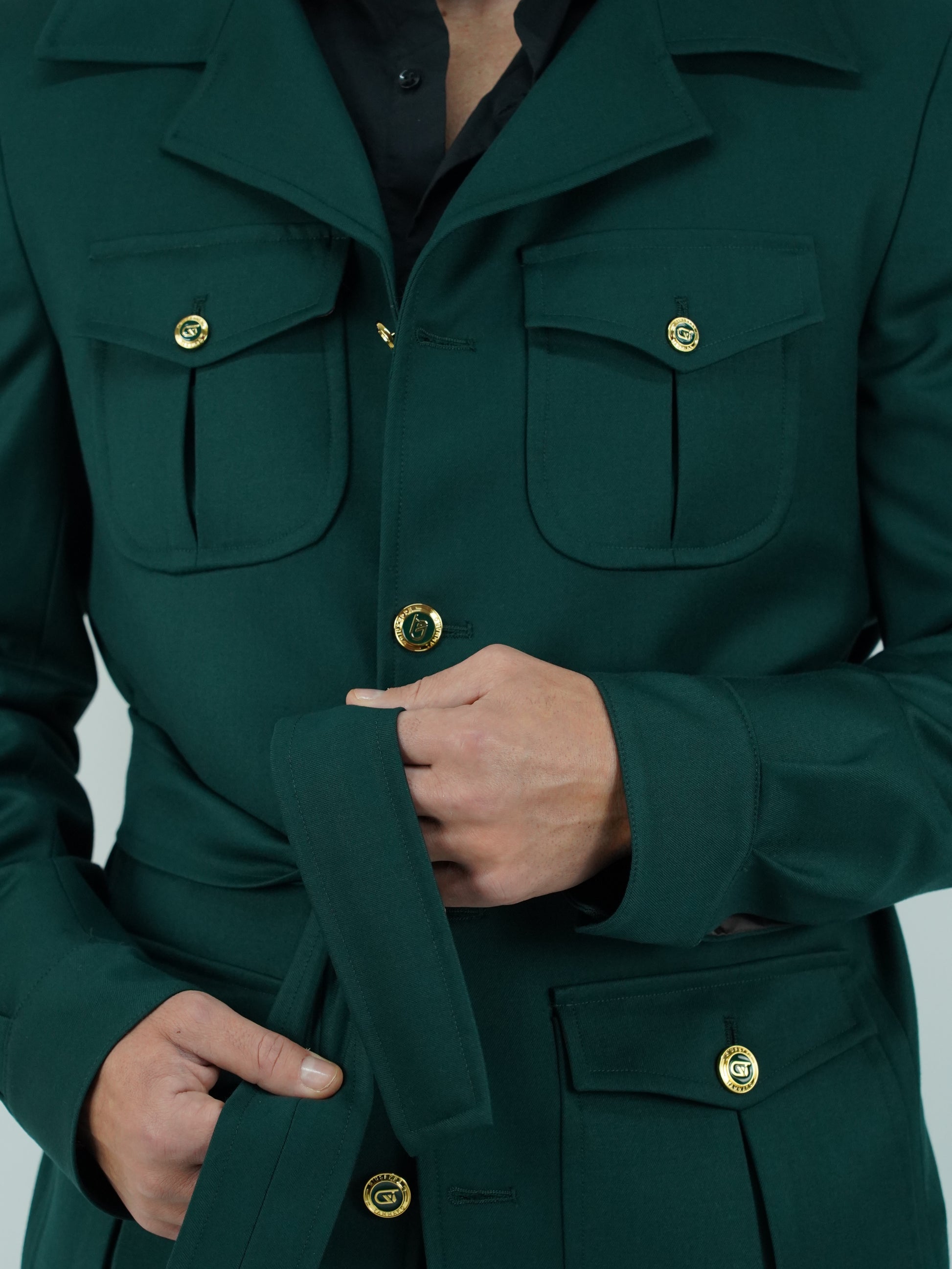 Giacca Safari verde con bottoni oro