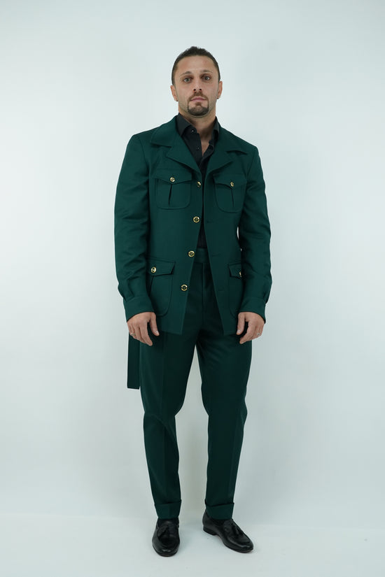 Giacca Safari verde con bottoni oro