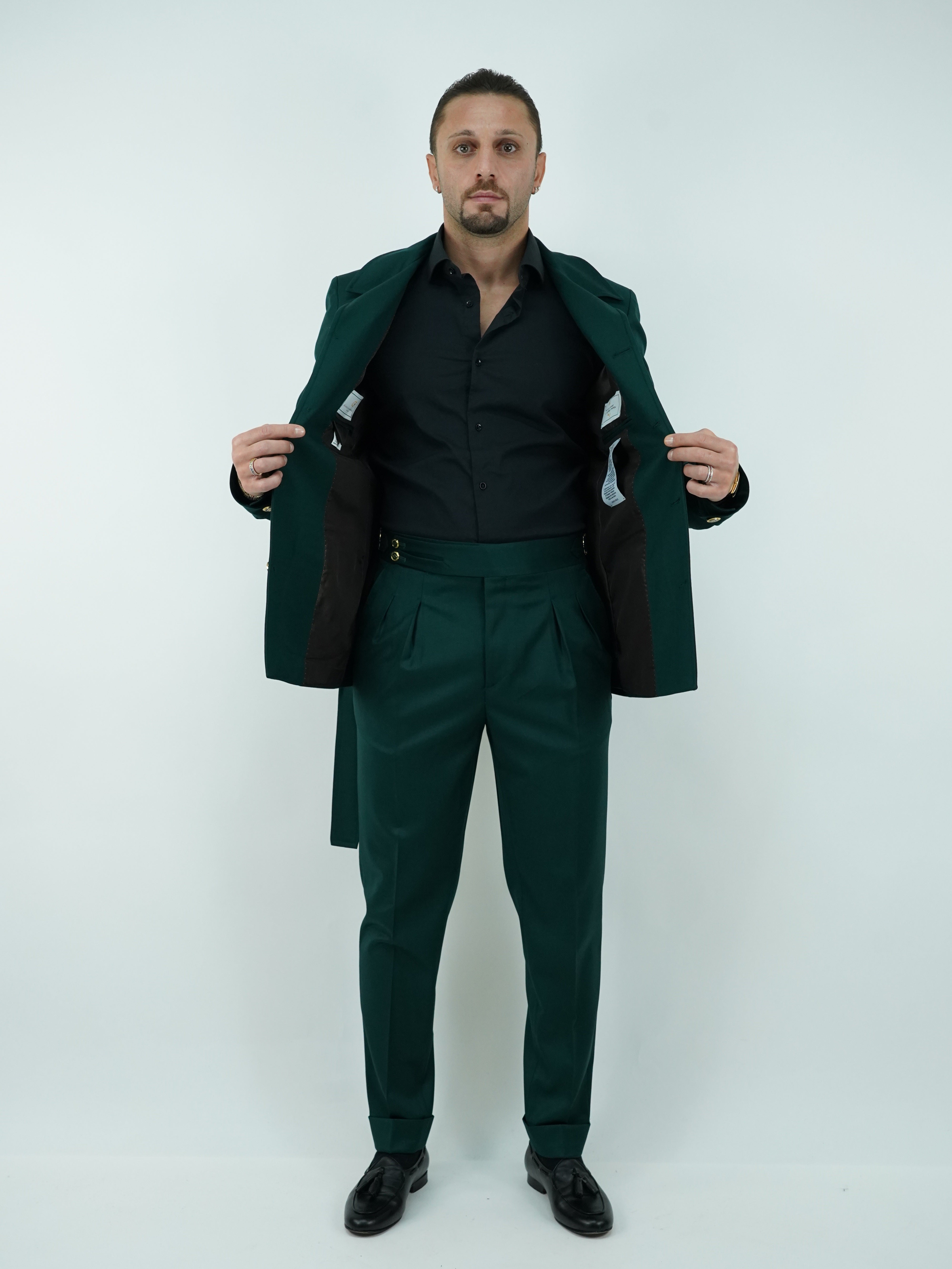 Giacca Safari verde con bottoni oro
