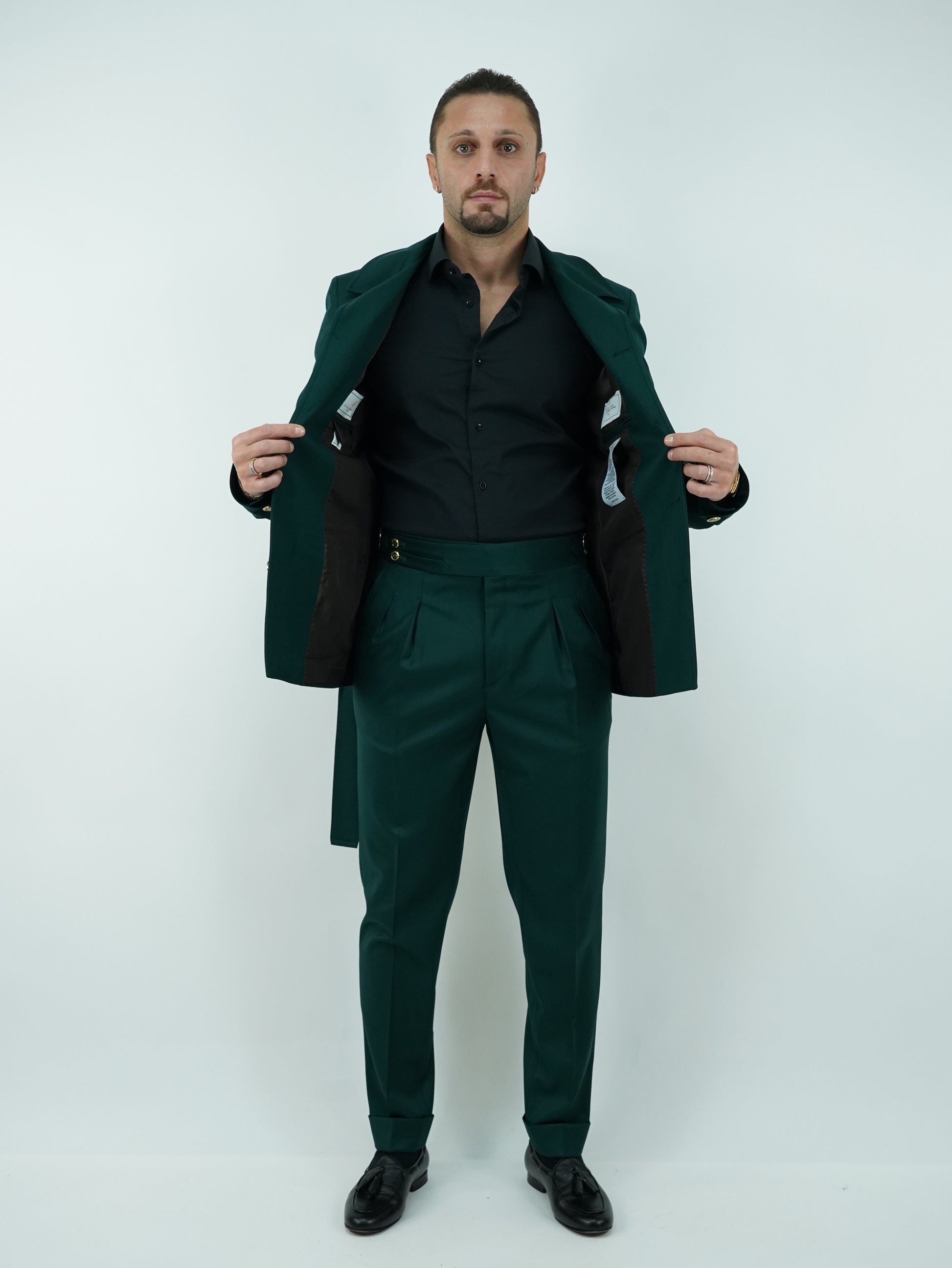 Giacca Safari verde con bottoni oro