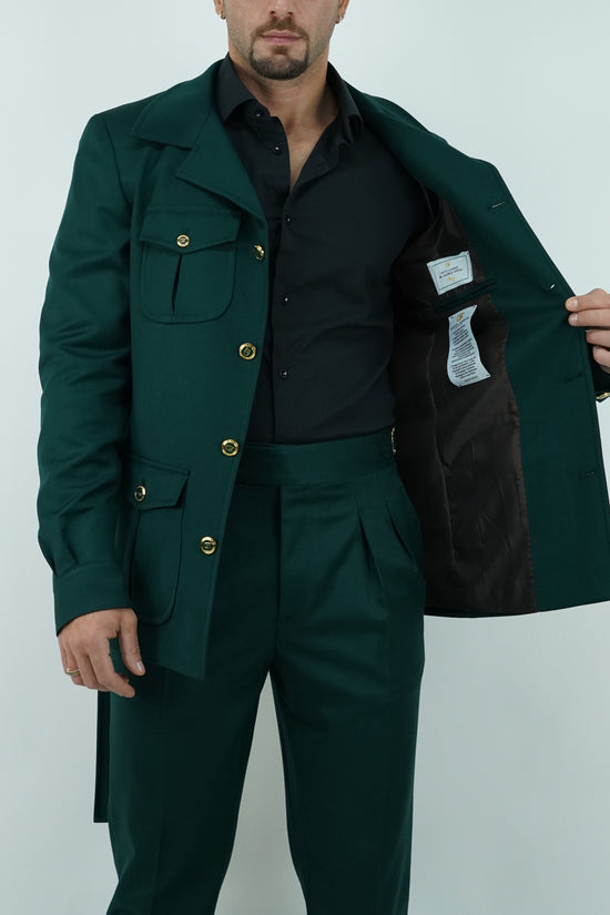 Giacca Safari verde con bottoni oro