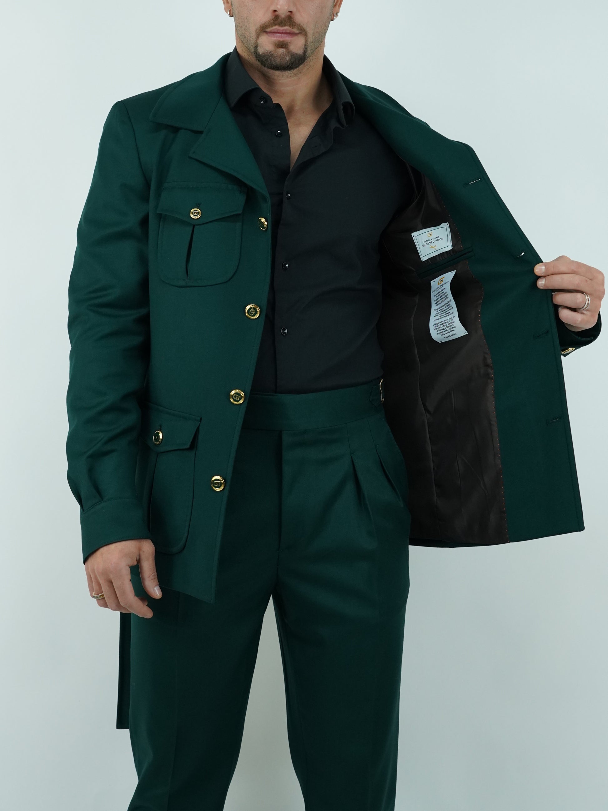 Giacca Safari verde con bottoni oro