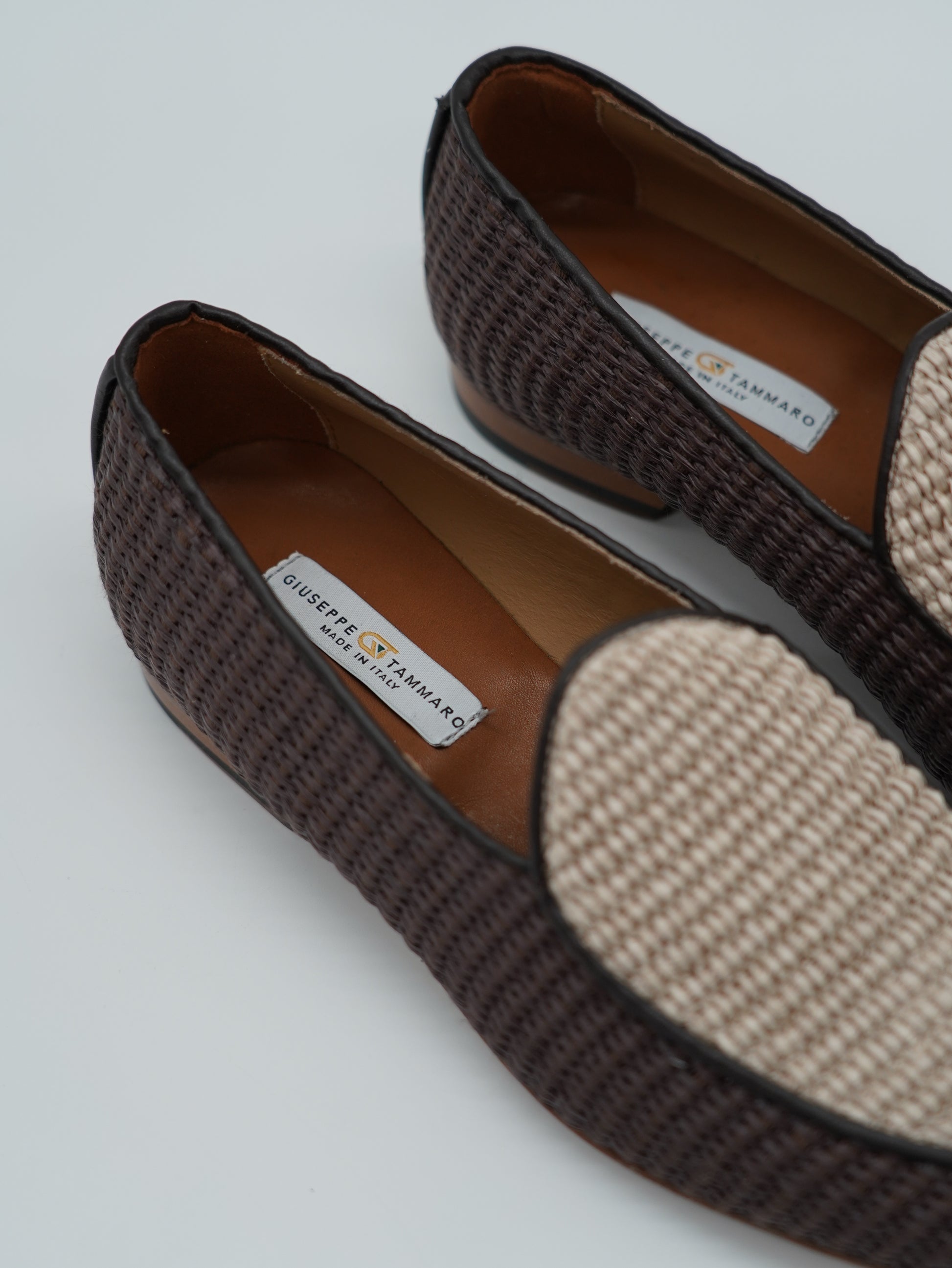 Mocassini pantofola in rafia bicolore moro/beige