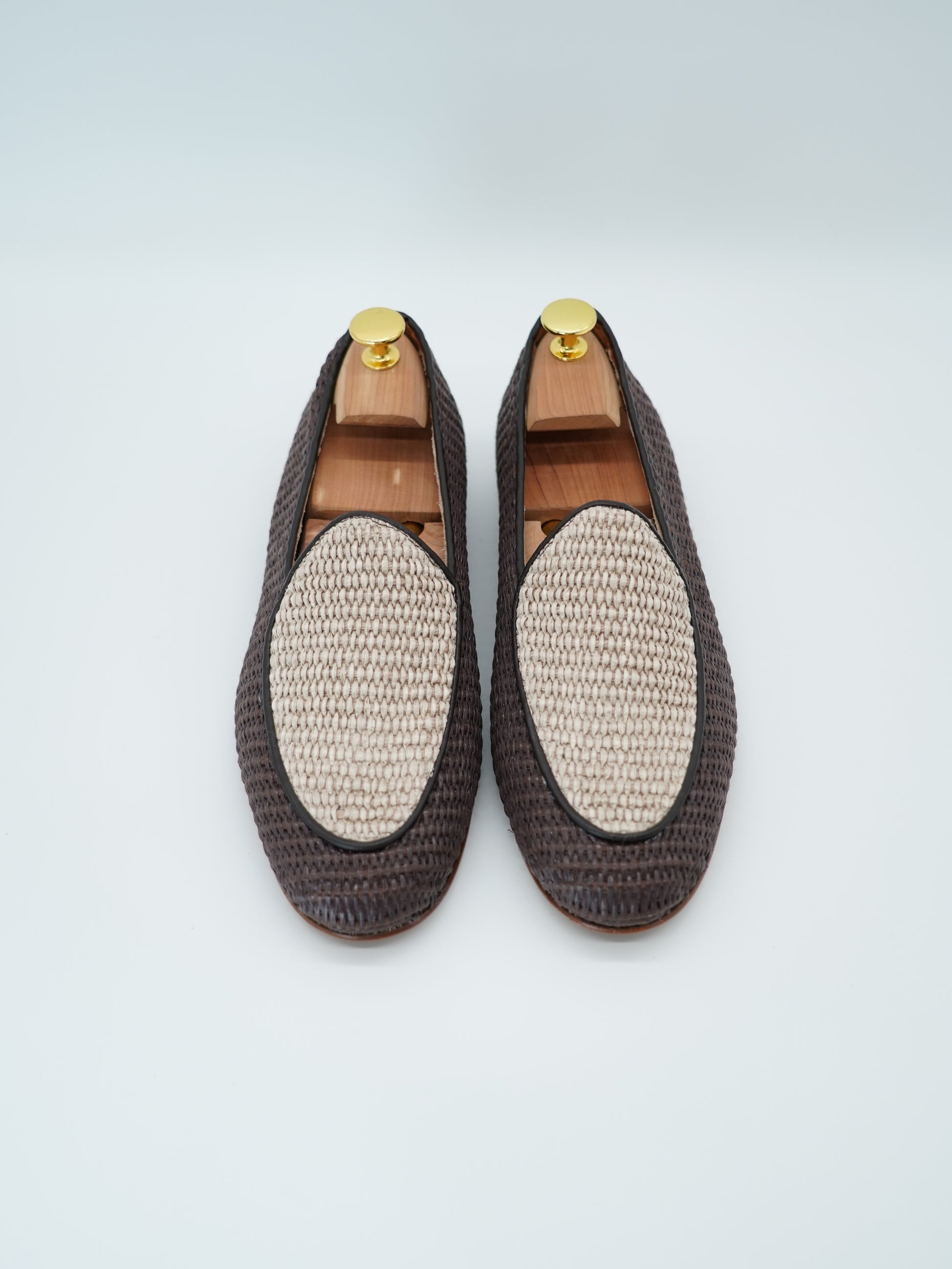 Mocassini pantofola in rafia bicolore moro/beige