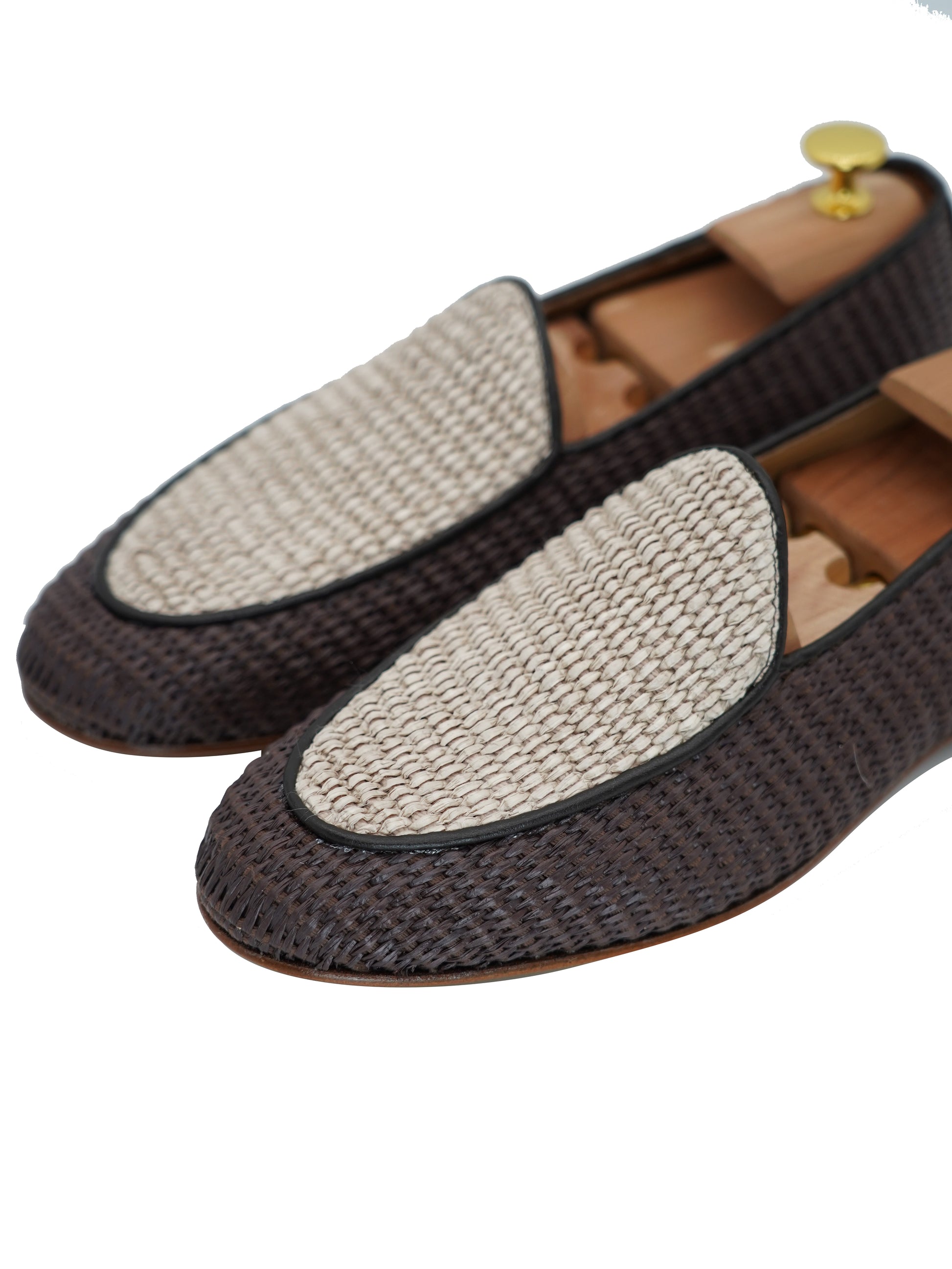 Mocassini pantofola in rafia bicolore moro/beige