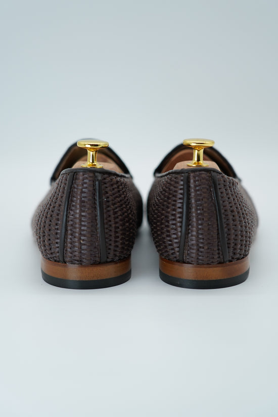 Mocassini pantofola in rafia bicolore moro/beige