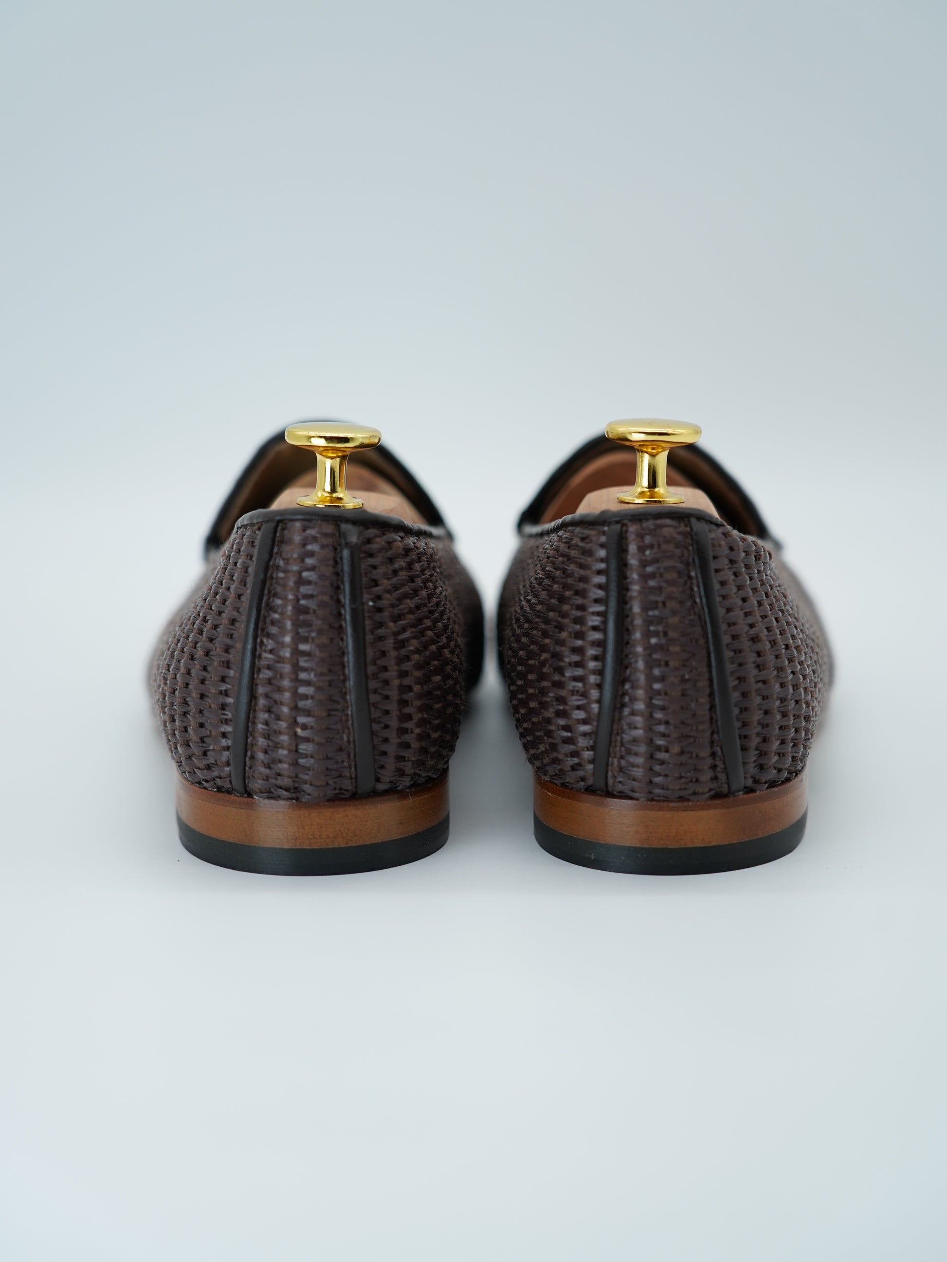 Mocassini pantofola in rafia bicolore moro/beige